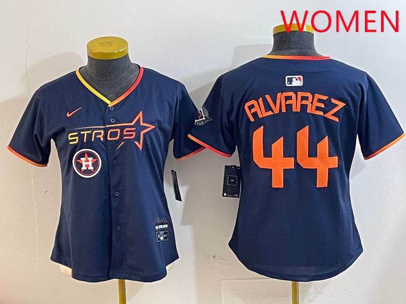 Women Houston Astros 44 Alvarez Drak Blue Three generations Joint Name 2025 Nike MLB Jersey style 41012